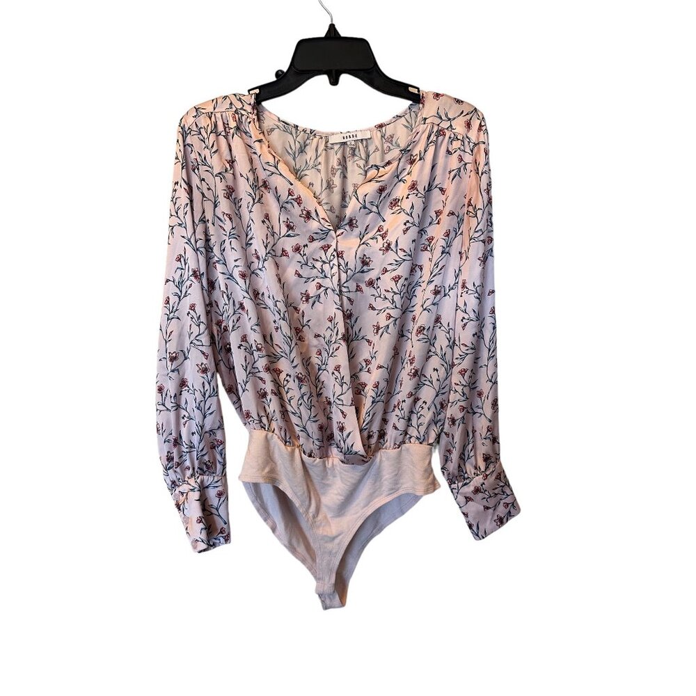 🍒 2/$20 🍒 Pink Floral Long Sleeve Body Suit sz Medium